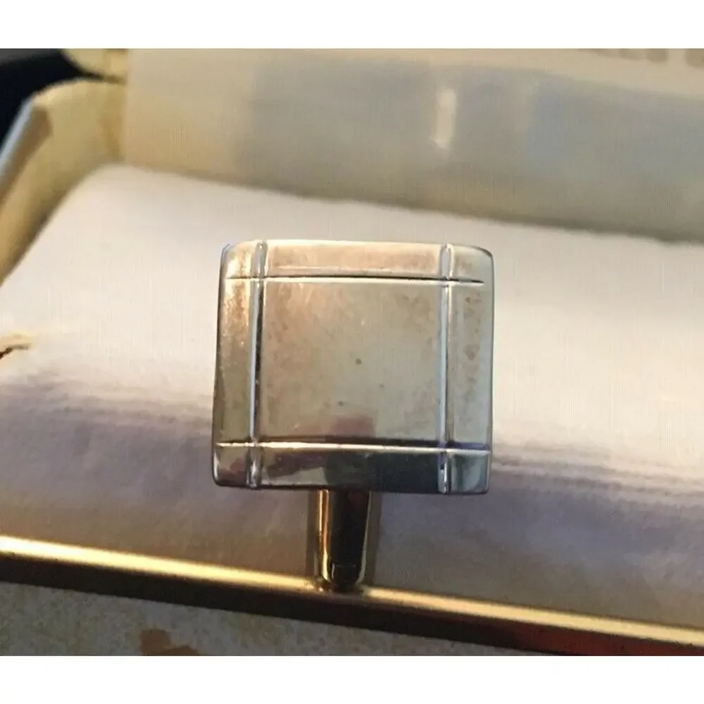 VTG Silver Tone Square Cufflinks with Engraved Border